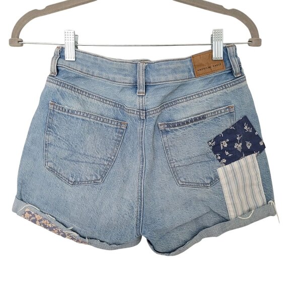 American Eagle Outfitters Womens Patchwork Denim Mom Jean Shorts Size 0 High Ris - Picture 3 of 13